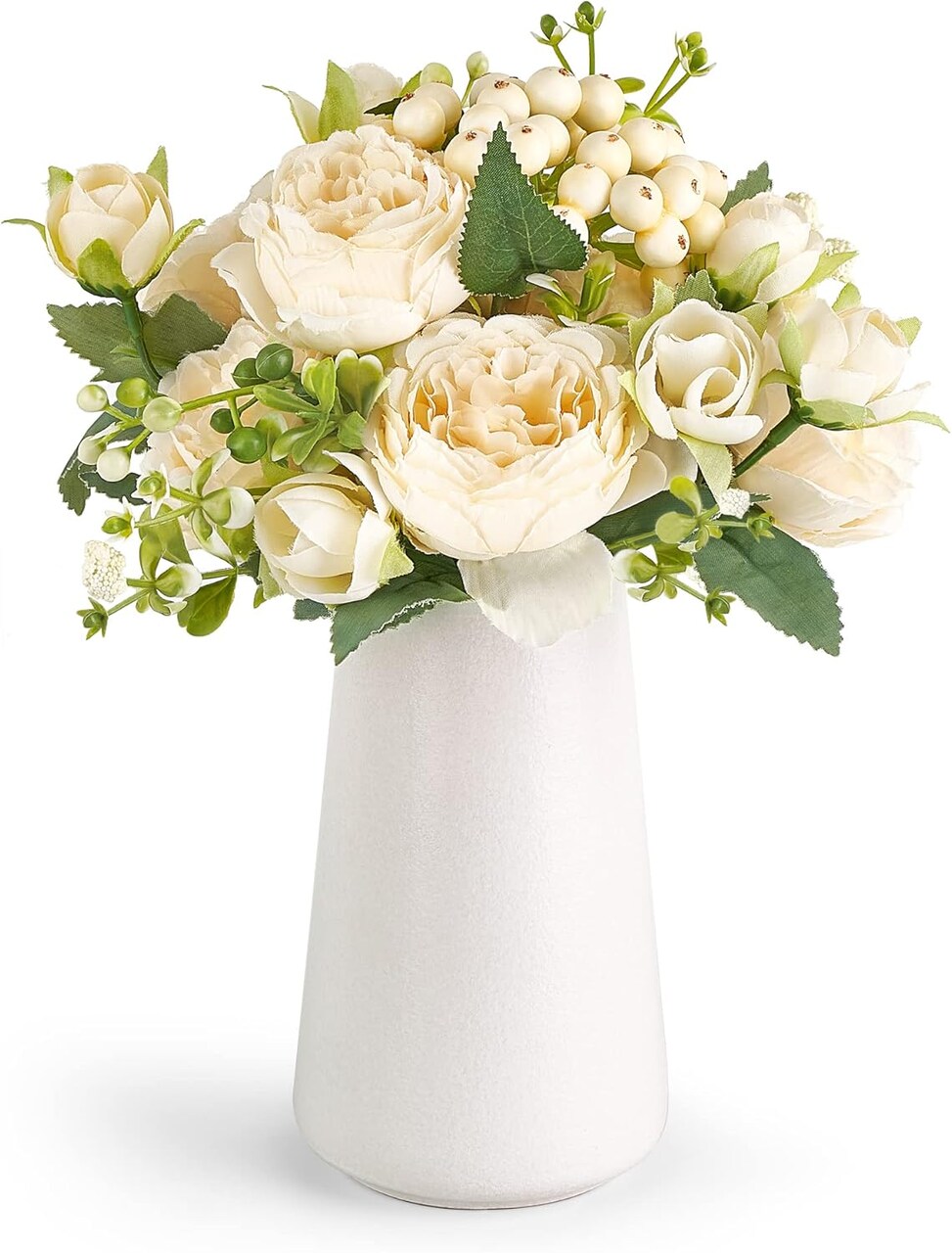 Small Artificial Flowers in Ceramic Vase Centerpieces Table Decor, Silk Flower Arrangements for Home Decor Indoor Fake Flower Bouquet